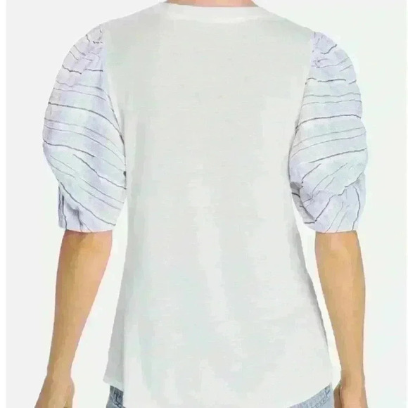 NWOT Rebecca Taylor soft white cotton T shirt with puffy sleeves in blue… - Picture 4 of 11